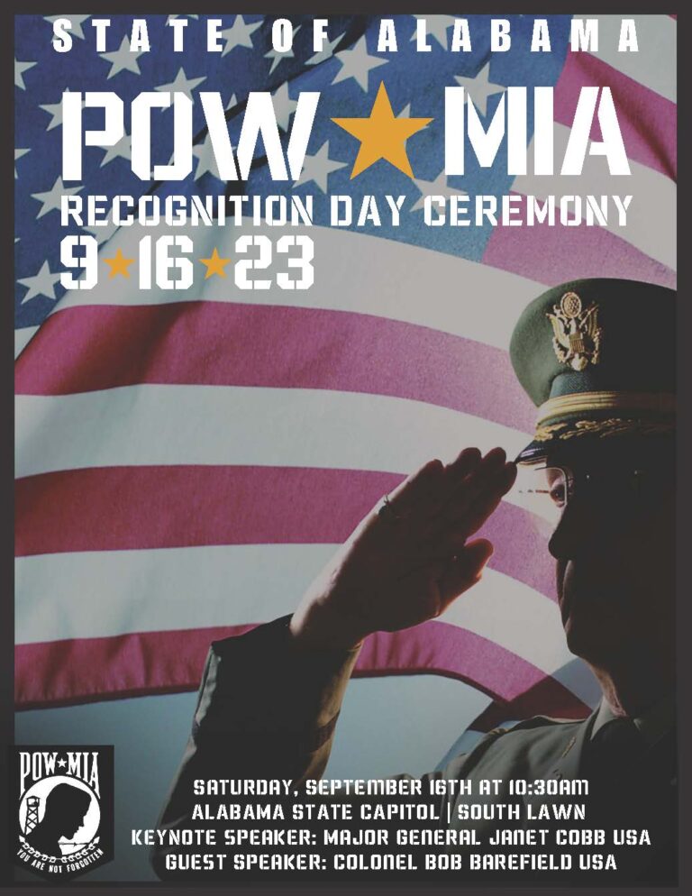 State of Alabama POW/MIA Recognition Day Ceremony to be held at Alabama