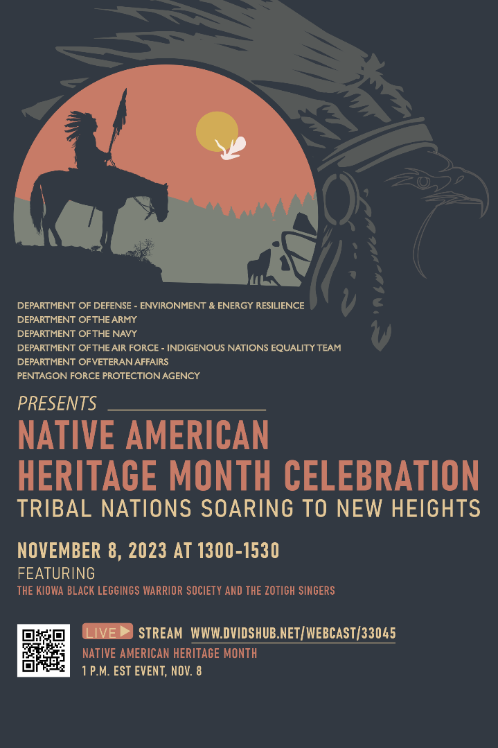 The Pentagon Force Protection Agency, VA and other partners invite you to a live-streamed event on Nov. 8, from 1:00-3:30 p.m. ET, to celebrate the heritage and contributions of American Indians and Alaska Natives for their honorable and indispensable service in our country’s Armed Forces.