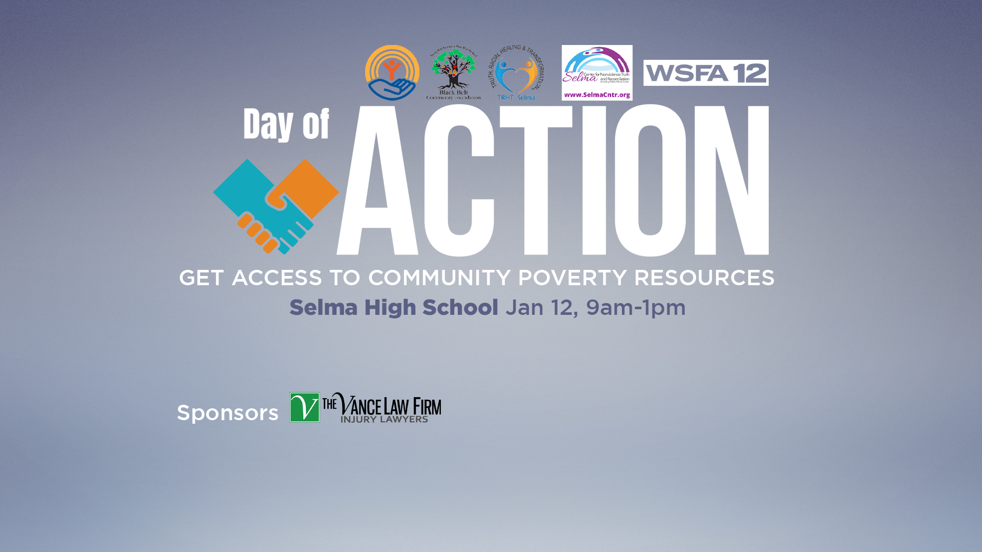 WSFA TV 12 is organizing a day of action (January 12, 2024) to assist low-income Dallas County residents. It will coincide with the anniversary of the 2023 Selma tornado.